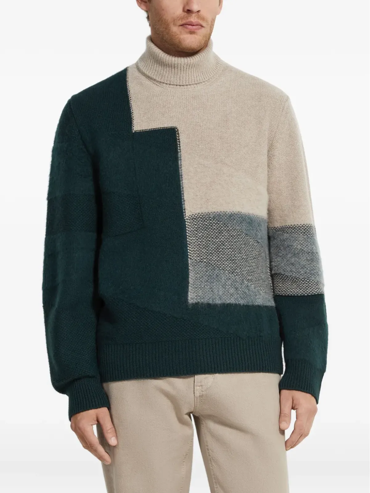 Zegna カラーブロック タートルネックセーター - 画像3