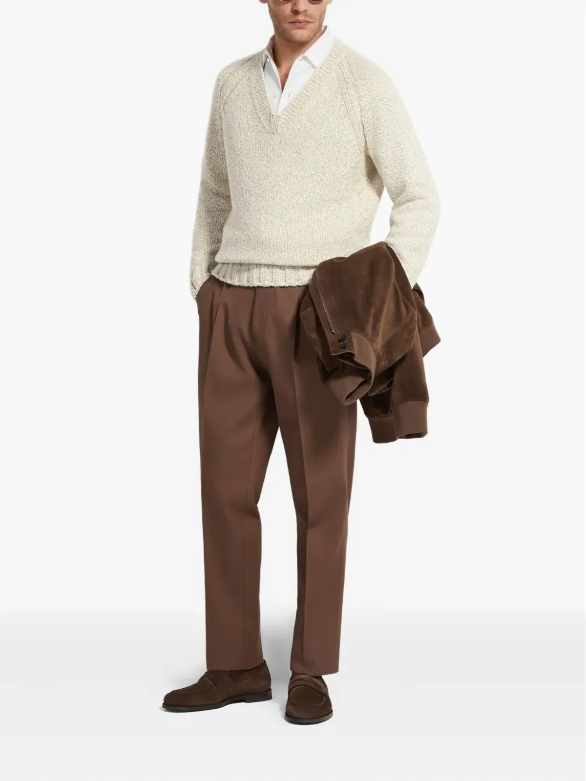 Zegna Vネック ラグランスリーブ セーター - Neutrals - 画像2