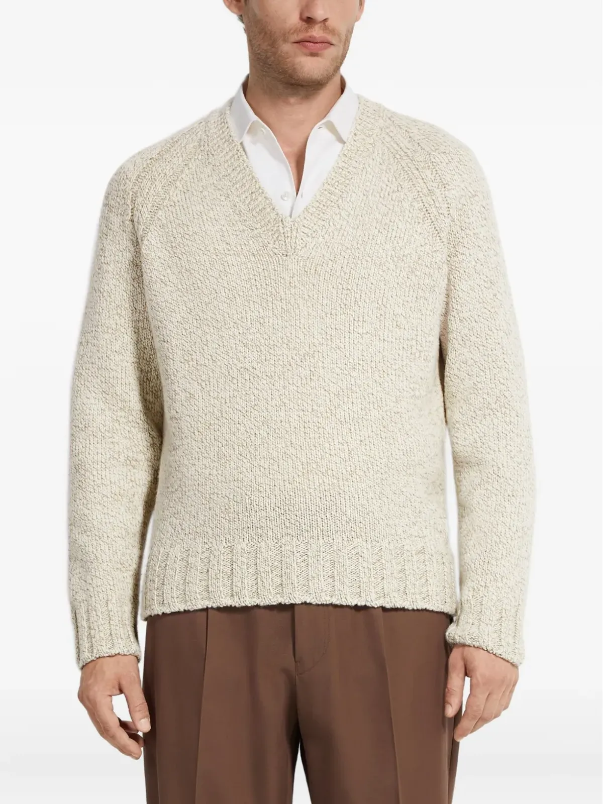 Zegna Vネック ラグランスリーブ セーター - Neutrals - 画像3