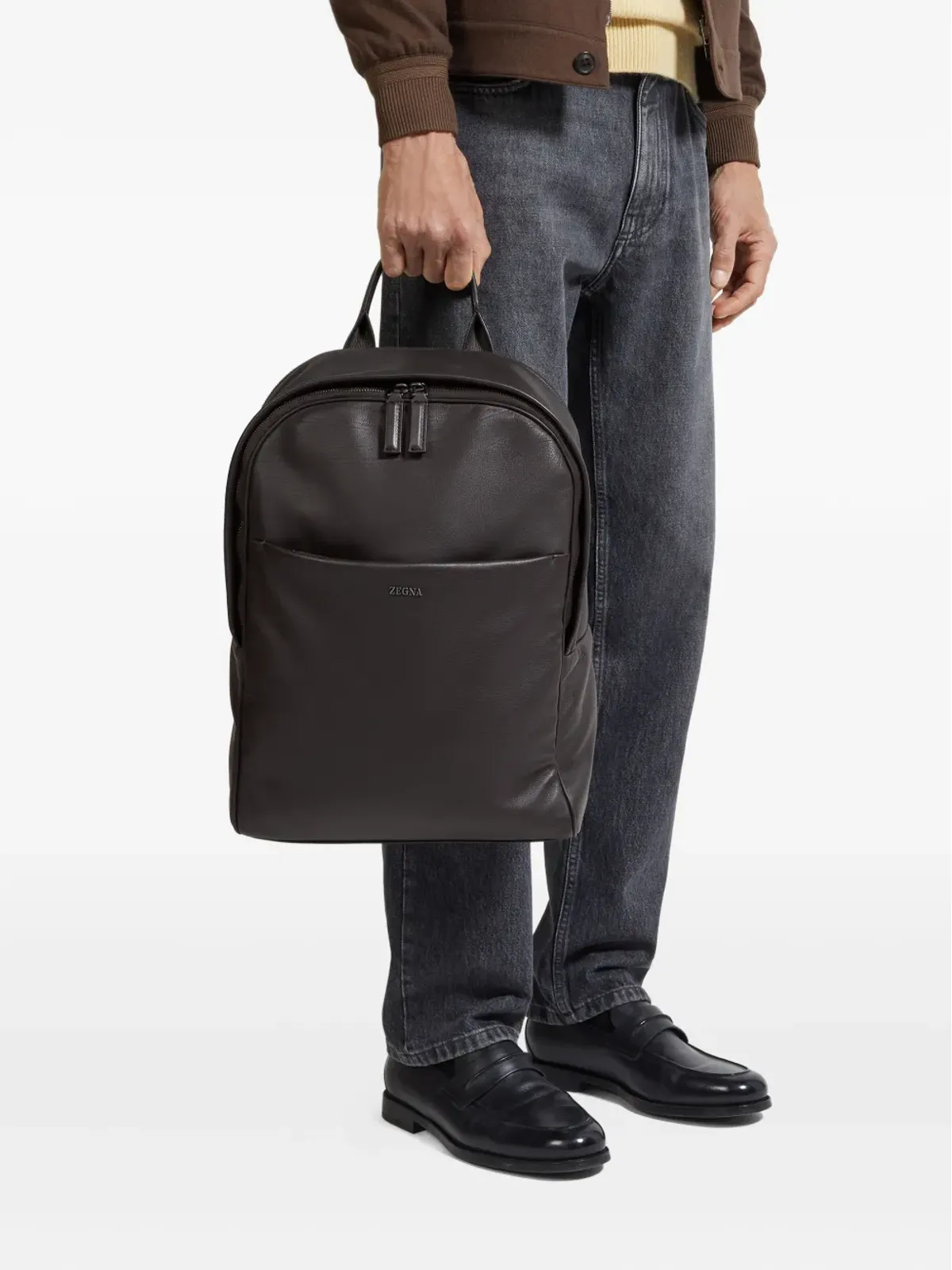 Zegna レザーのトップハンドルバックパック - 画像2