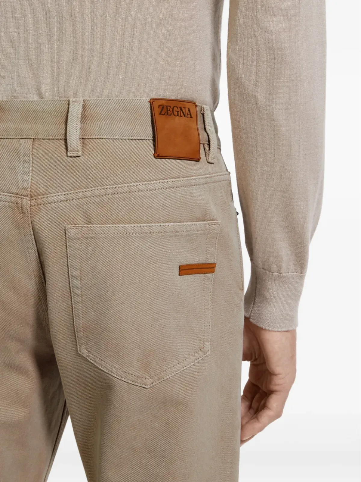 Zegna レザーパッチ ストレッチコットンパンツ - 画像5