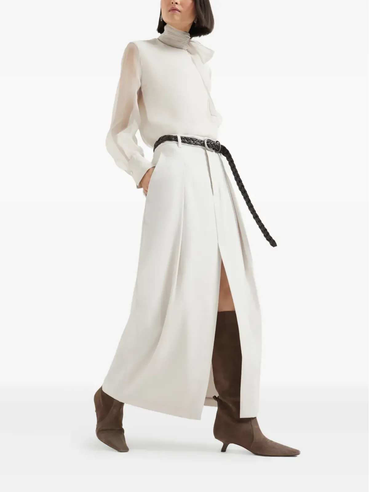 Brunello Cucinelli プリーツ前スリット入りマキシスカート - 画像3