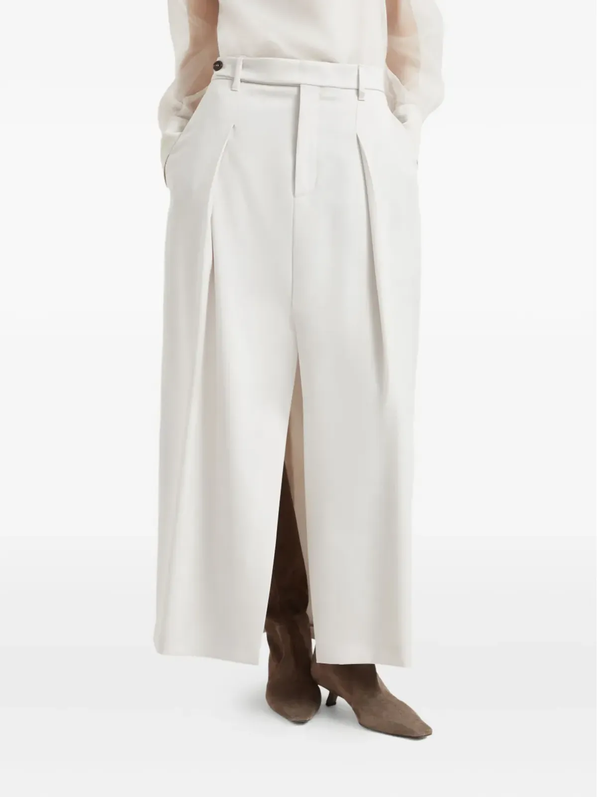 Brunello Cucinelli プリーツ前スリット入りマキシスカート - 画像4
