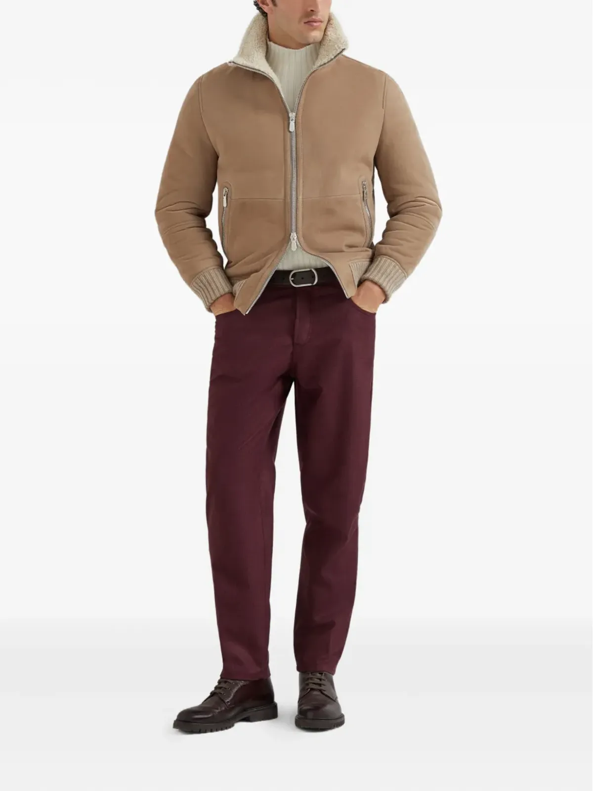 Brunello Cucinelli シアリングカラー付きスエードジャケット - 画像2