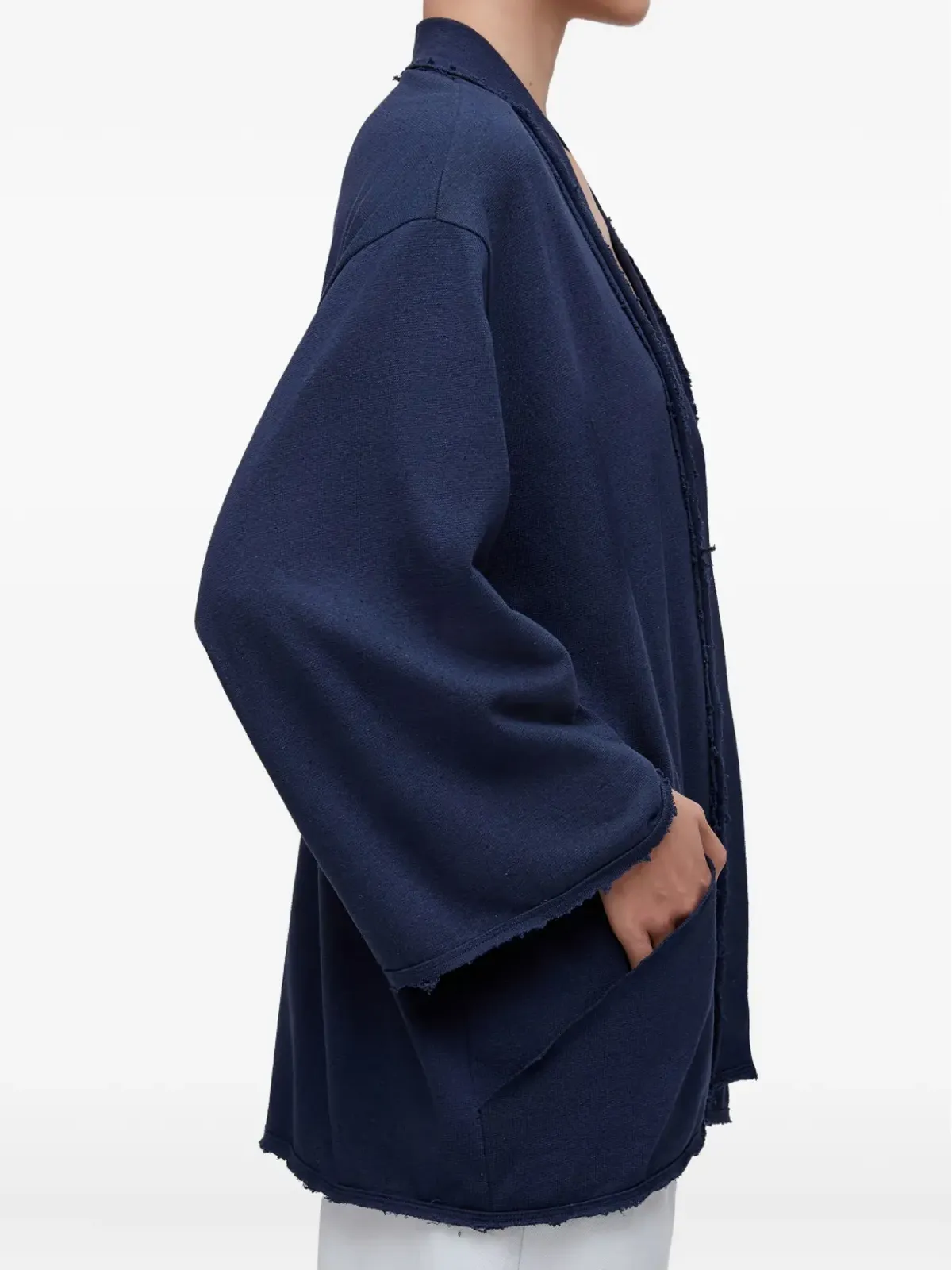 Osklen frayed-edge open coat - Blue - 画像2