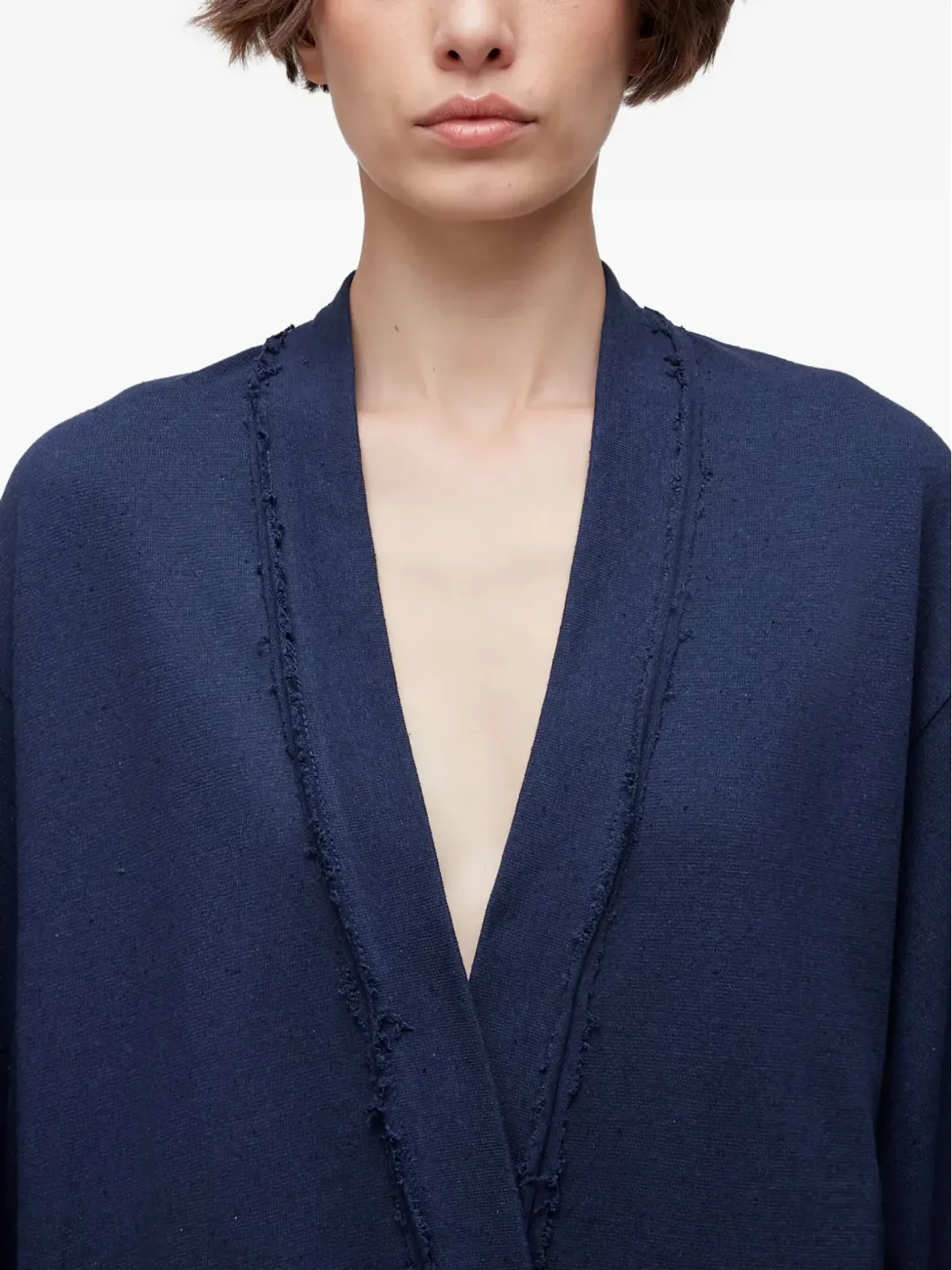 Osklen frayed-edge open coat - Blue - 画像4