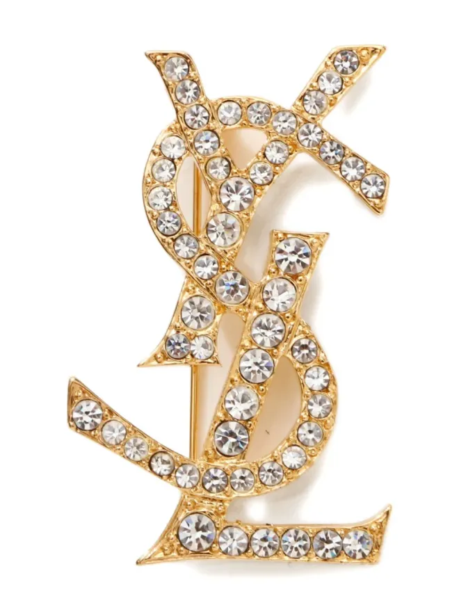Saint Laurent Pre-Owned Saint Laurent ビンテージ ロゴクリスタルブローチの商品画像
