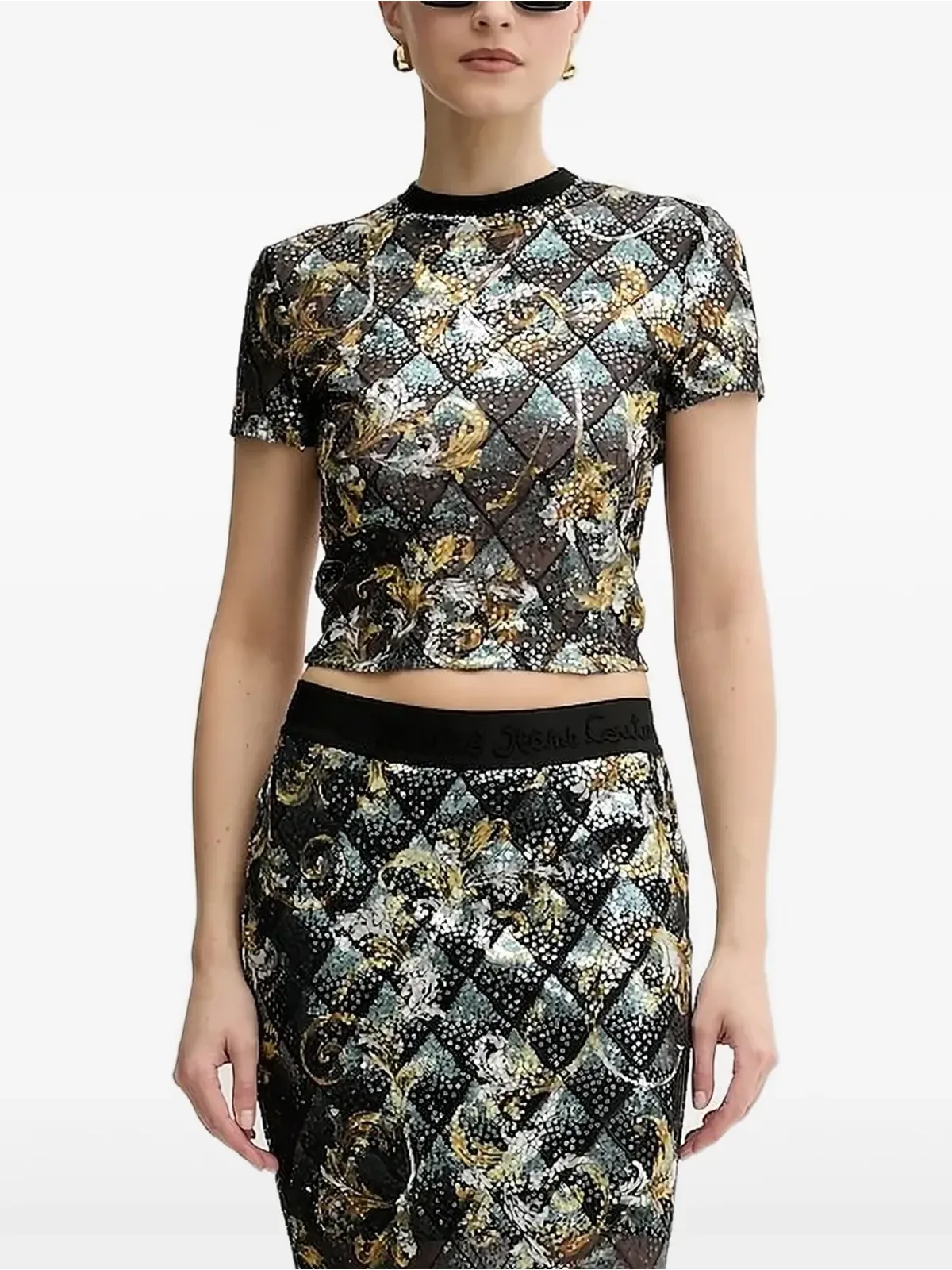 Versace Jeans Couture スパンコール装飾のバロック柄トップス - 画像1