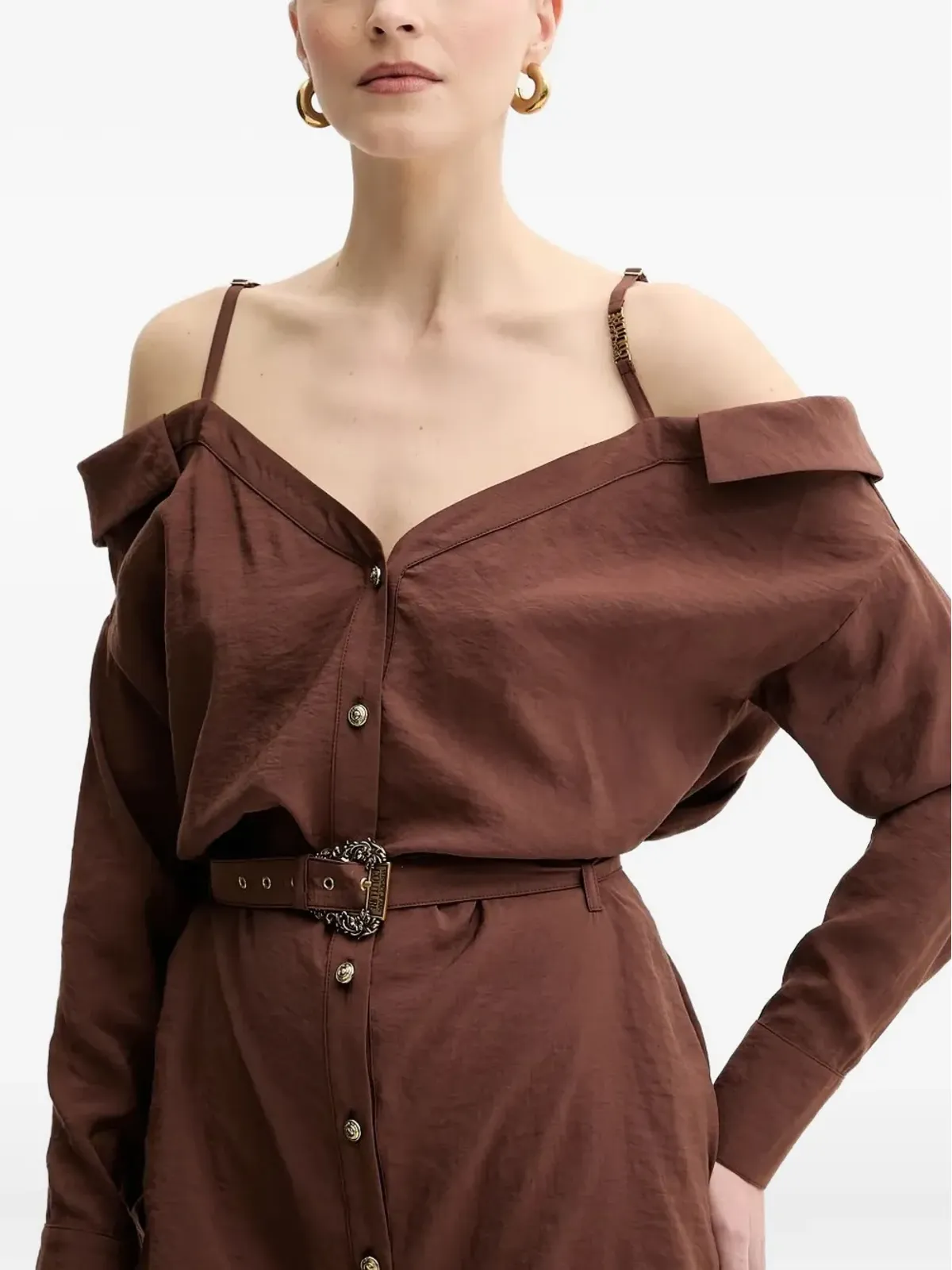 Versace Jeans Couture オフショルダーベルト付きシャツドレス - 画像3