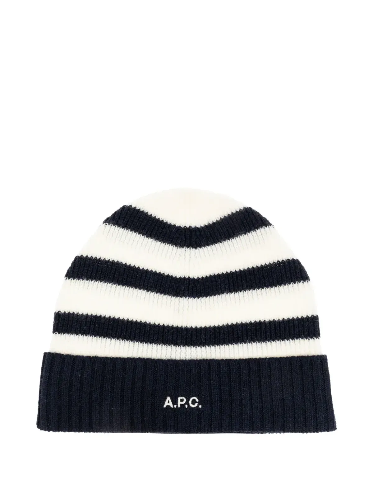 A.P.C. ストライプ柄リブ編みビーニー - White - 画像1