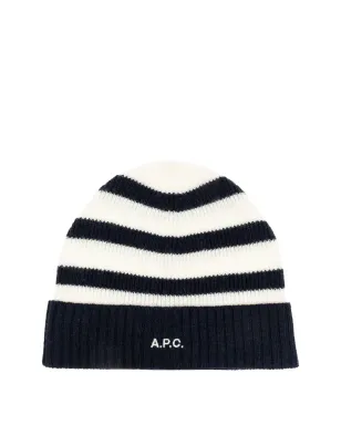 A.P.C. ストライプ柄リブ編みビーニー - White - サムネイル1
