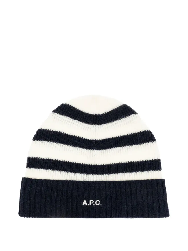 A.P.C. A.P.C. ストライプ柄リブ編みビーニー - Whiteの商品画像