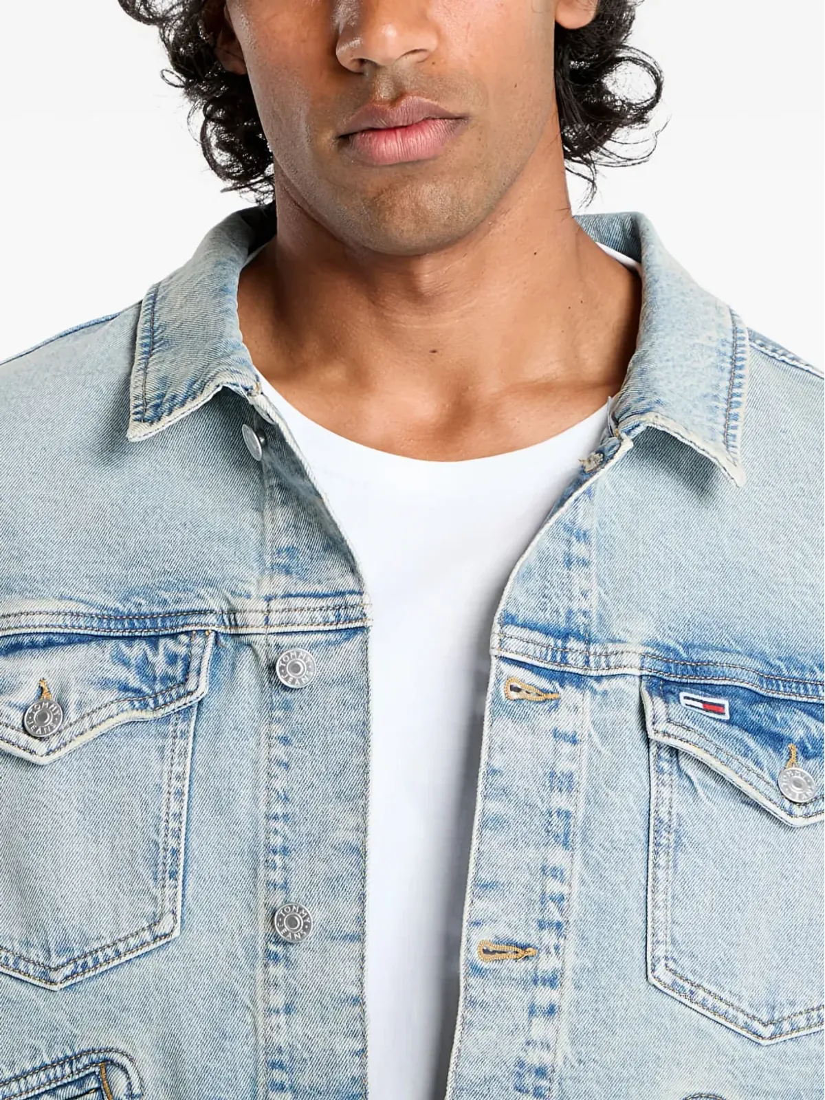 Tommy Hilfiger アイザック ボタン留め フラップポケット デニムジャケット ブルー - 画像4