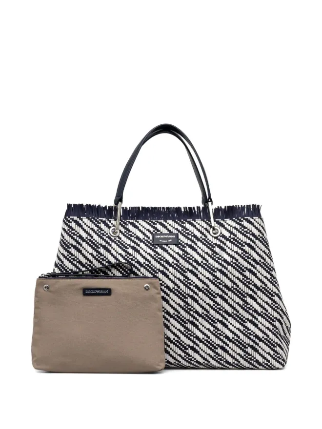Emporio Armani Emporio Armani フリンジ付き織りトートバッグ - Blueの商品画像