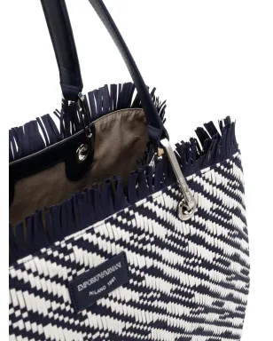 Emporio Armani フリンジ付き織りトートバッグ - Blue - サムネイル3