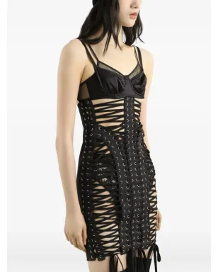 Dolce & Gabbana レースアップサテンミニドレス - ブラック - サムネイル4