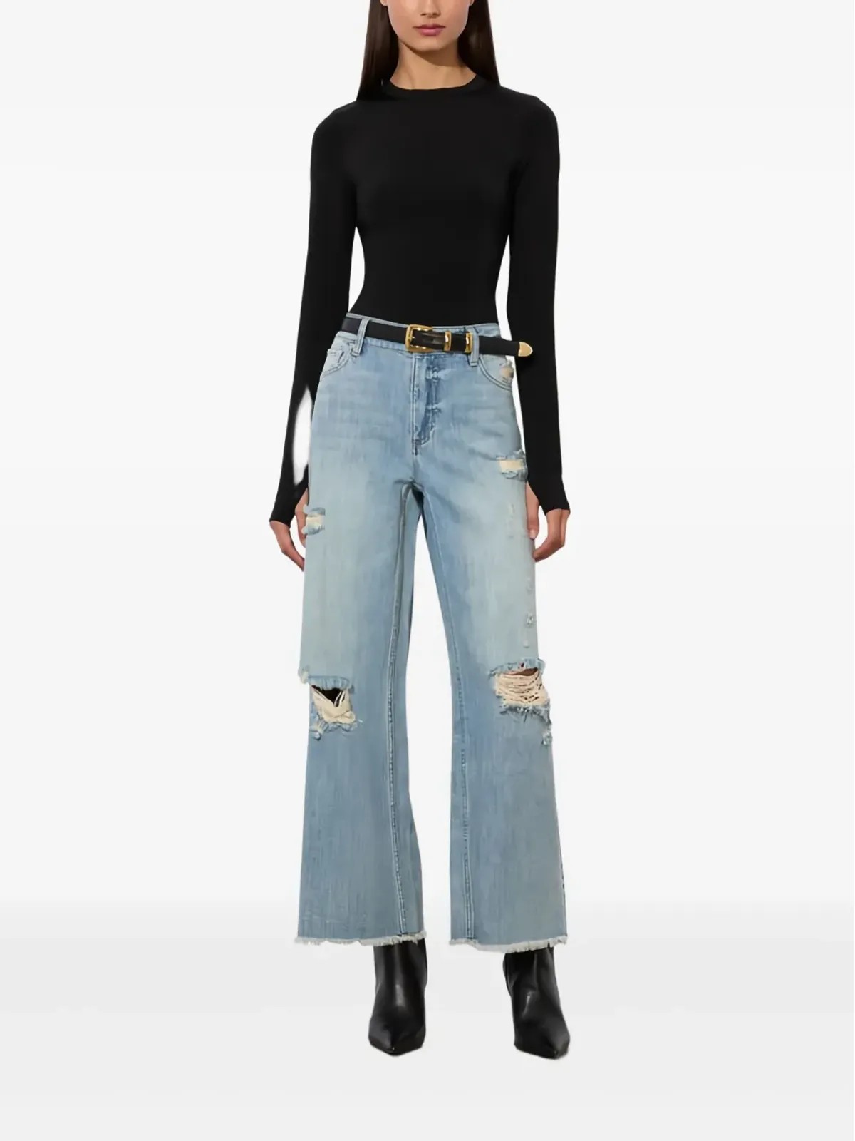 alice + olivia デボー ディストレスド ロウヘム ジーンズ - 画像2