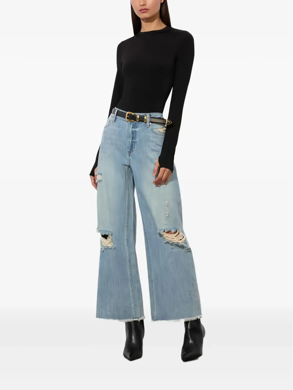 alice + olivia デボー ディストレスド ロウヘム ジーンズ - 画像3