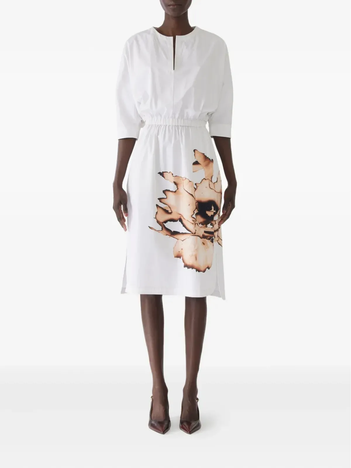 Jason Wu Collection 花柄プリント エラスティックウエスト ミディドレス - ホワイト - 画像1