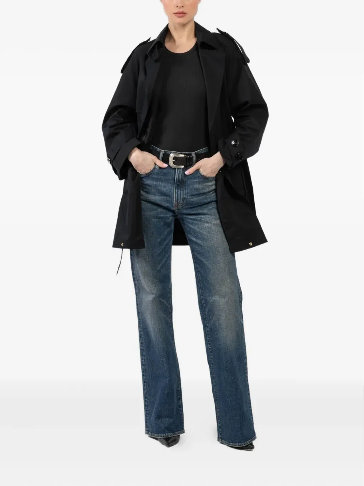 Dorothee Schumacher ベルテッド ダブルブレスト トレンチコート ブラック - 画像2
