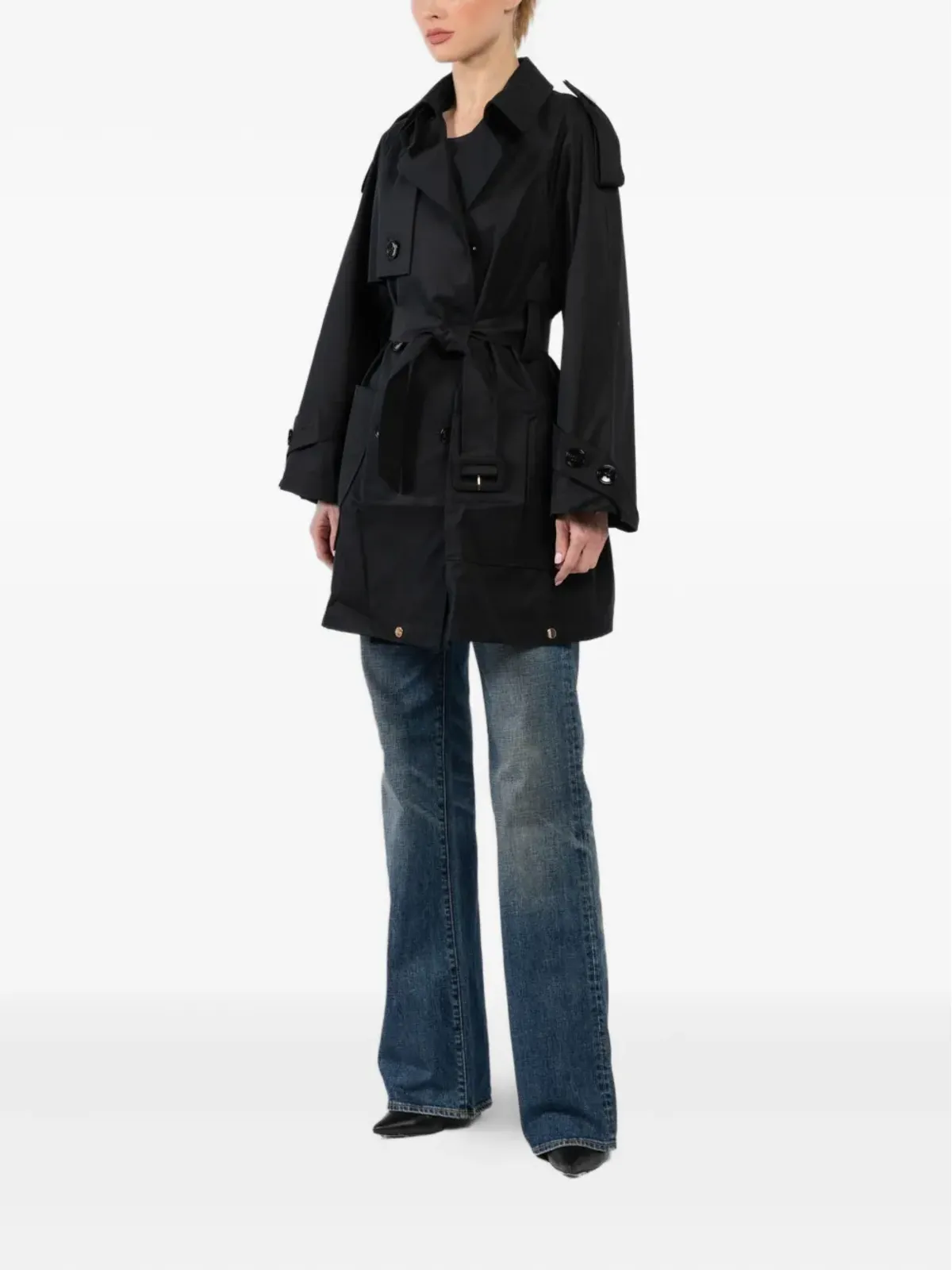 Dorothee Schumacher ベルテッド ダブルブレスト トレンチコート ブラック - 画像3