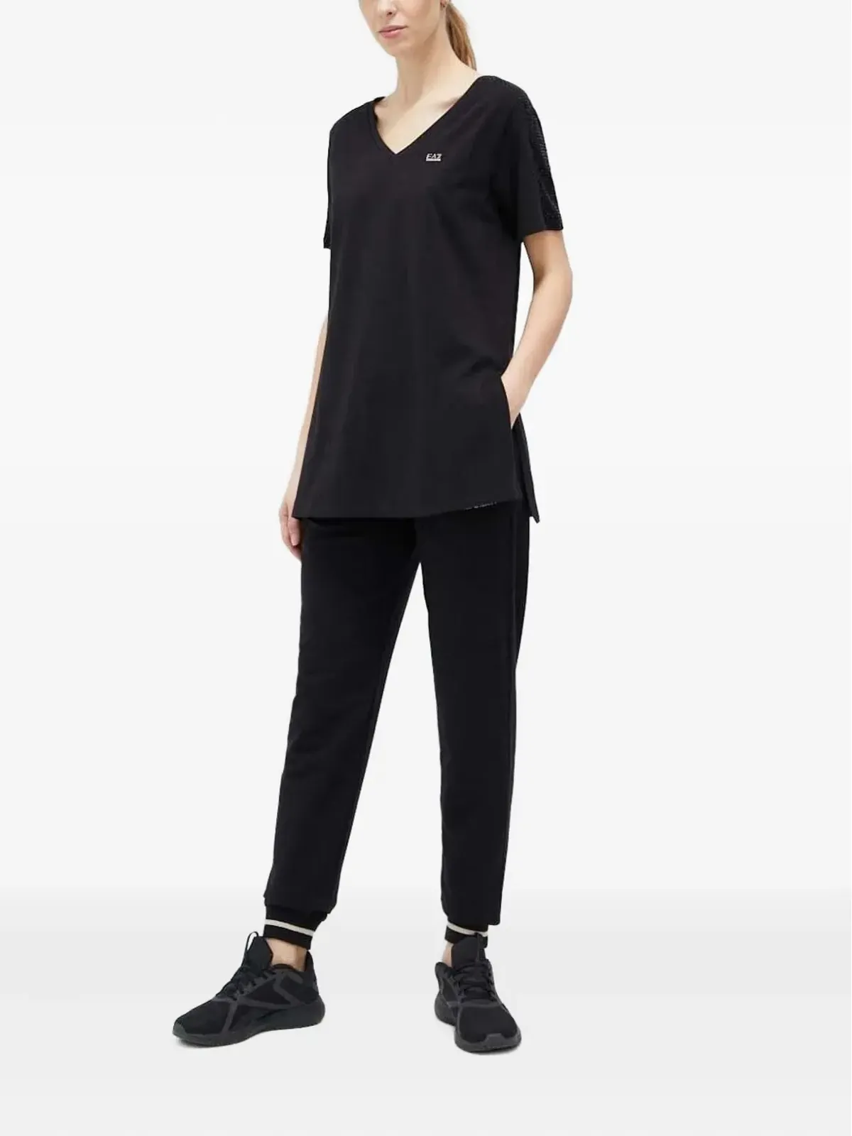 Ea7 Emporio Armani スパンコール付きVネックTシャツ - ブラック - 画像2