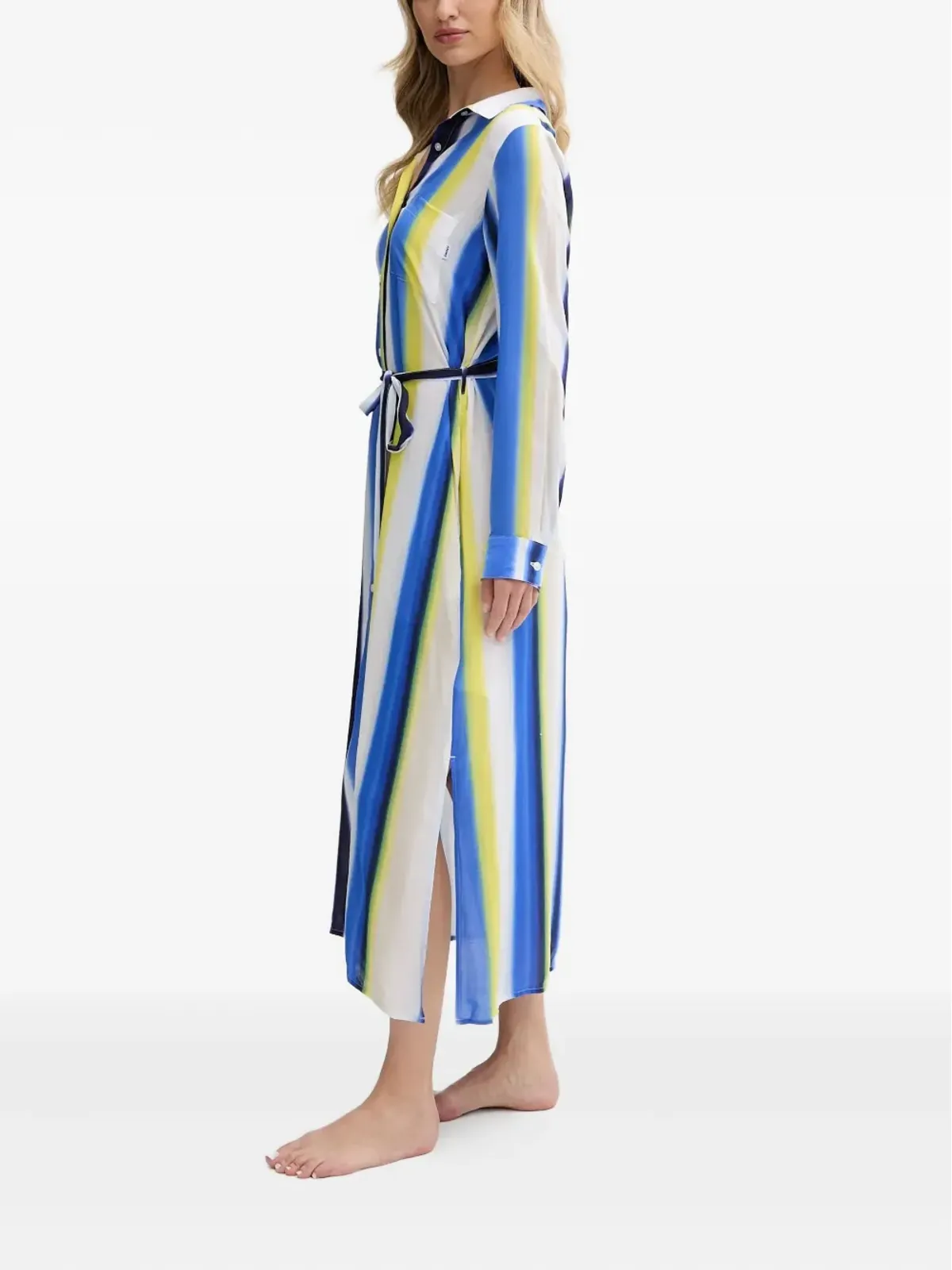 DKNY ストライプ柄ベルト付きシャツナイトドレス - 画像3