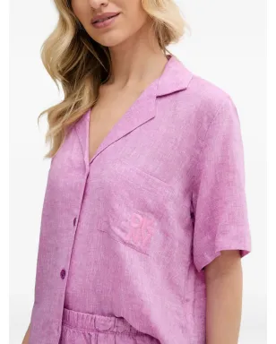 DKNY 刺繍入りリネンブレンドショーツパジャマセット - ピンク - サムネイル3