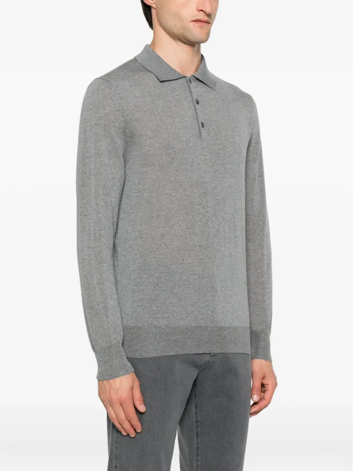 Canali 長袖ポロシャツ（グレー） - 画像3