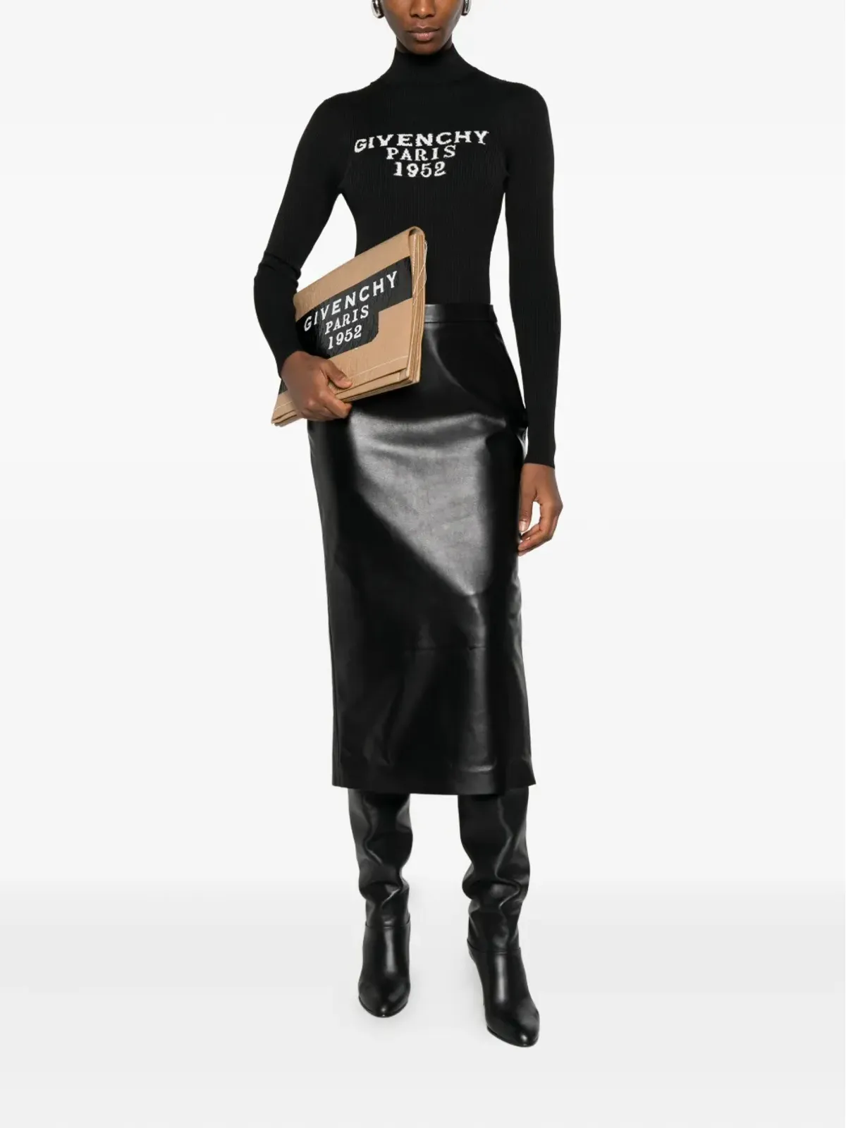 Givenchy レザー ペンシルスカート ブラック - 画像2