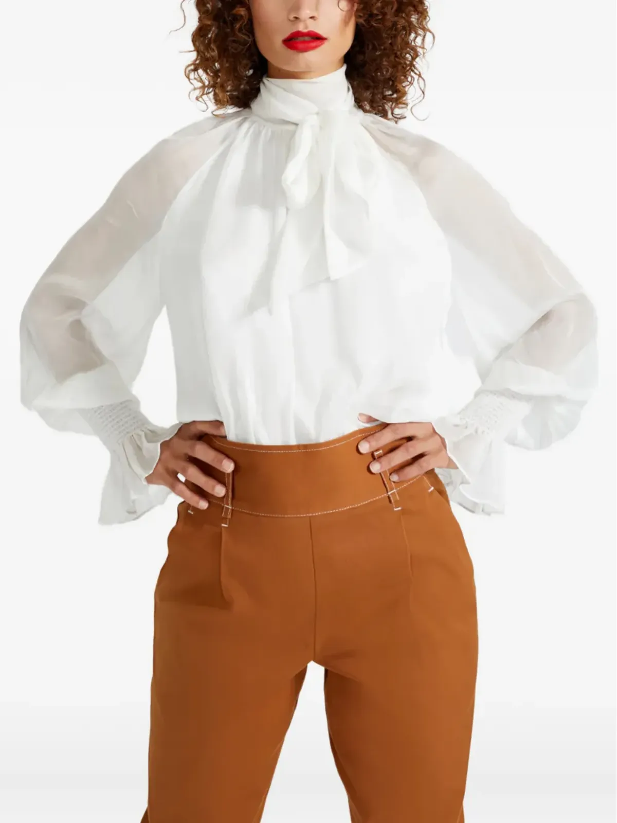 Temperley London クイントエット ハイネック ラッフルカフ ブラウス - 画像2