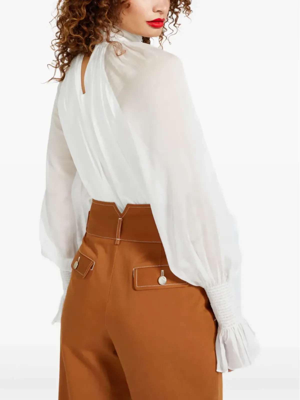 Temperley London クイントエット ハイネック ラッフルカフ ブラウス - 画像3