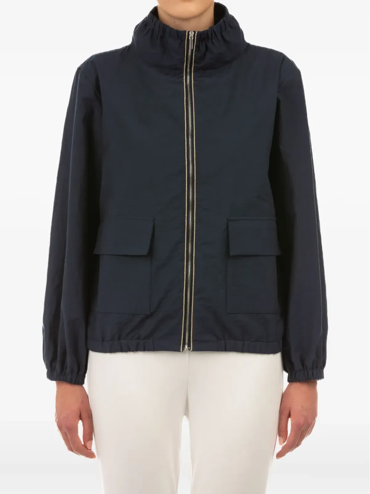 Le Tricot Perugia ジップファスナー付きボンバージャケット ブルー - 画像1