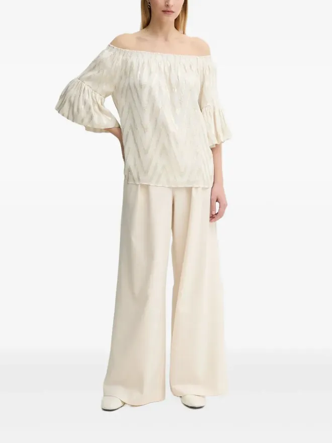 Bruuns Bazaar Bruuns Bazaar chevron-pattern off-shoulder top - Whiteの商品画像