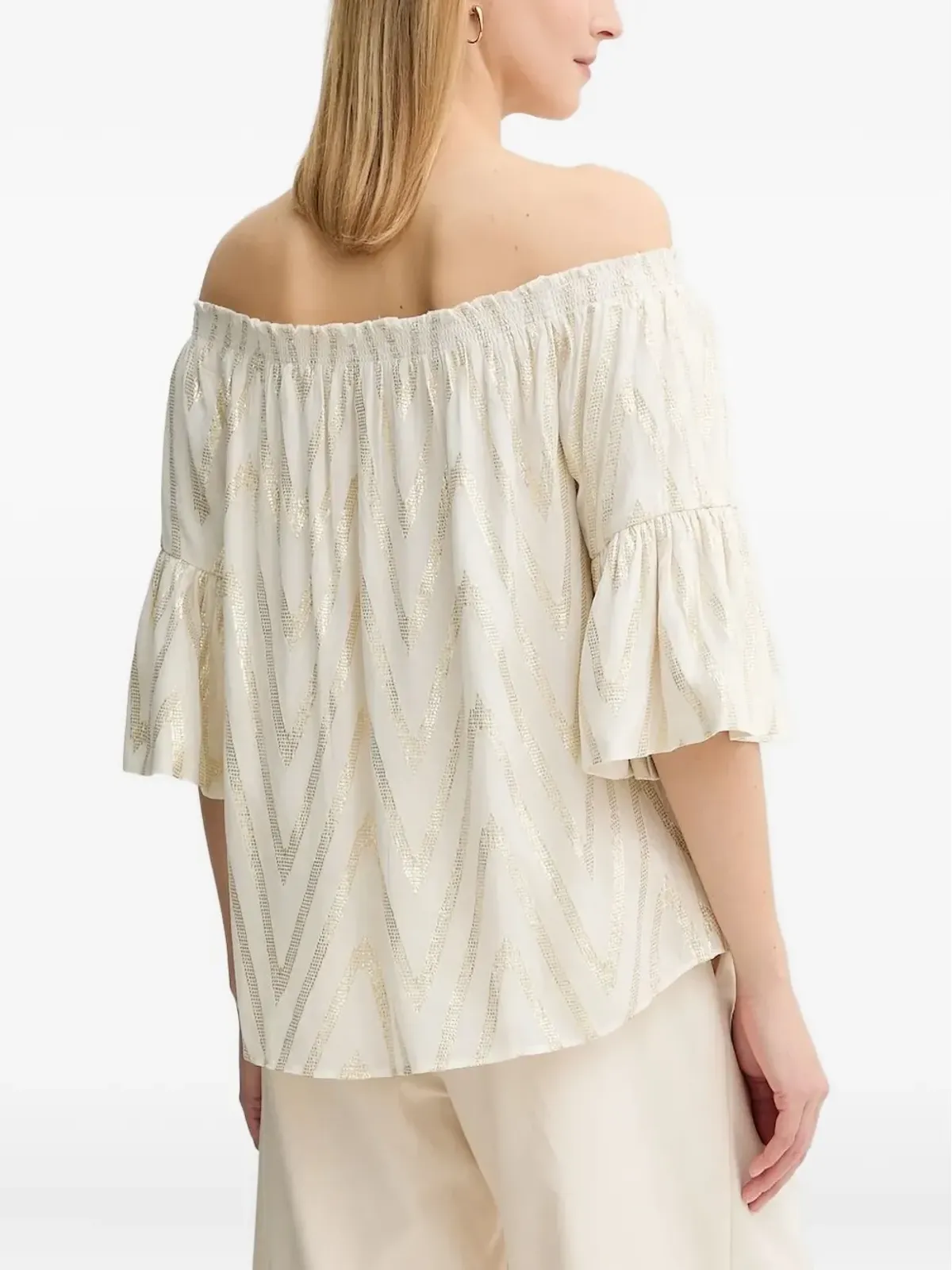 Bruuns Bazaar chevron-pattern off-shoulder top - White - 画像2