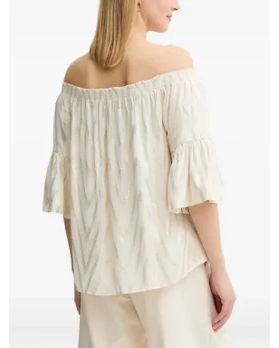 Bruuns Bazaar chevron-pattern off-shoulder top - White - サムネイル2