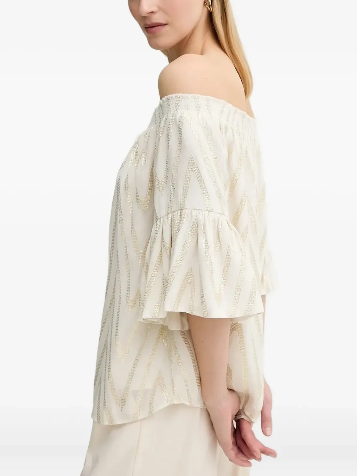 Bruuns Bazaar chevron-pattern off-shoulder top - White - 画像3