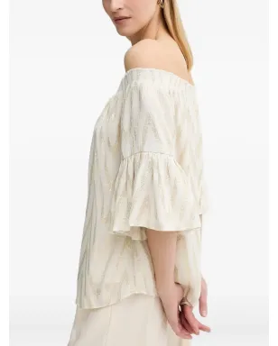 Bruuns Bazaar chevron-pattern off-shoulder top - White - サムネイル3