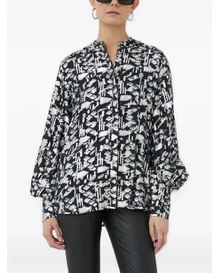 Bruuns Bazaar geometric-print long-sleeved blouse - White - サムネイル1