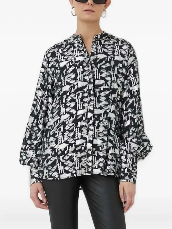 Bruuns Bazaar Bruuns Bazaar geometric-print long-sleeved blouse - Whiteの商品画像