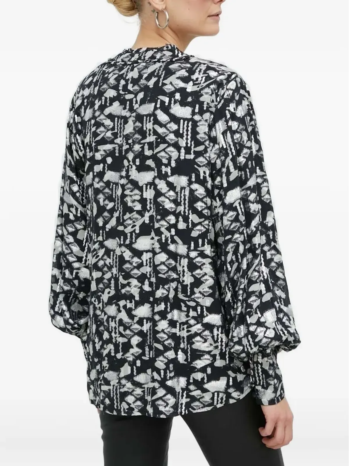 Bruuns Bazaar geometric-print long-sleeved blouse - White - 画像2