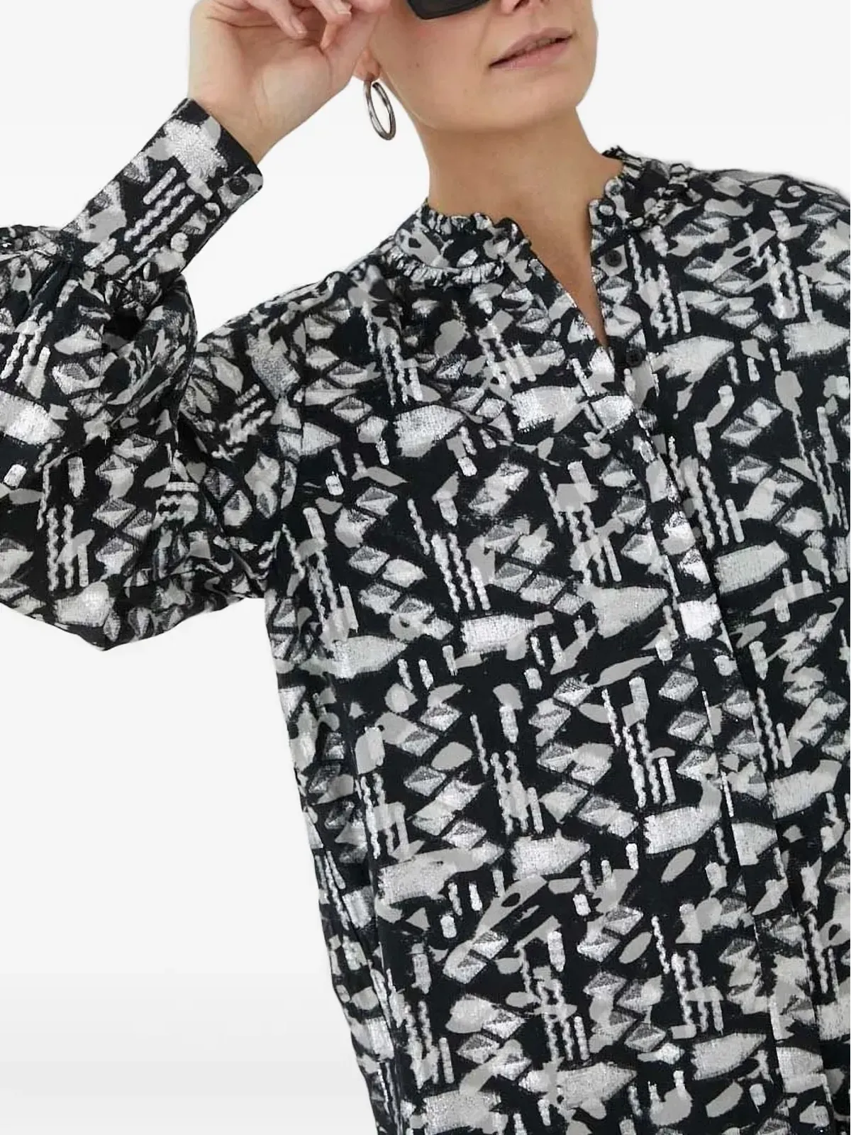 Bruuns Bazaar geometric-print long-sleeved blouse - White - 画像4