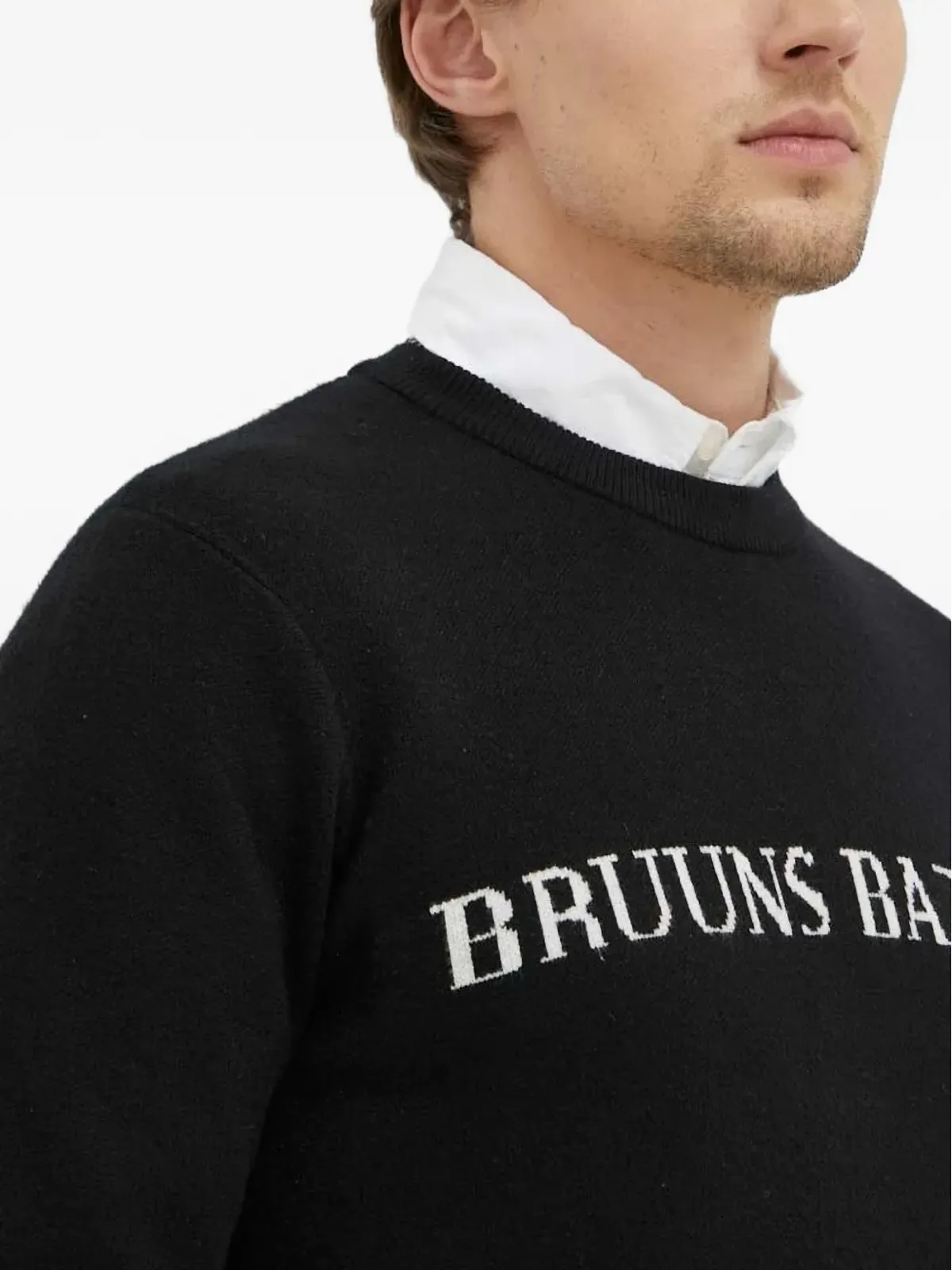 Bruuns Bazaar ロゴ入りインターシャ クルーネックセーター - 画像3