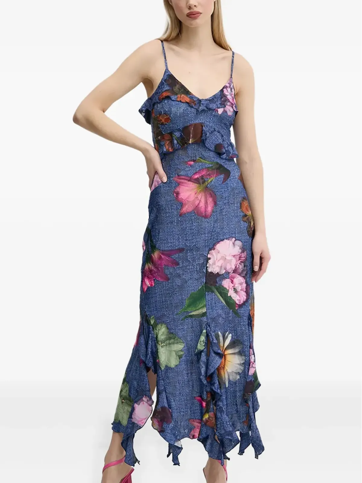 Desigual フリル花柄プリント アシンメトリーヘム ドレス - 画像1