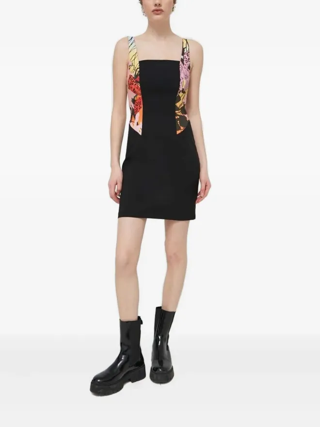 Desigual Desigual 花柄パネル付きスクエアネックのミニデイドレス ブラックの商品画像