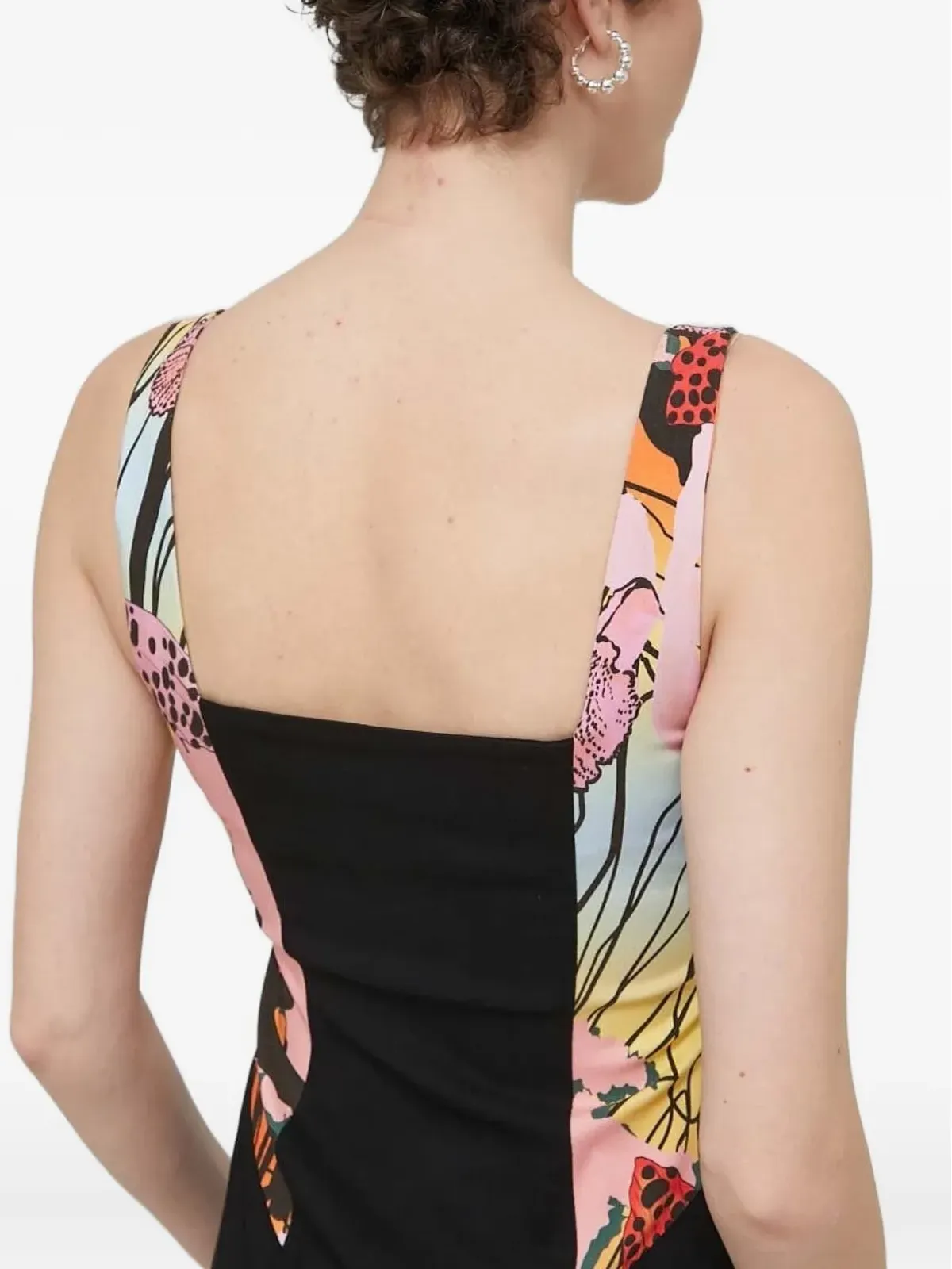 Desigual 花柄パネル付きスクエアネックのミニデイドレス ブラック - 画像5
