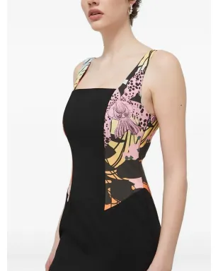 Desigual 花柄パネル付きスクエアネックのミニデイドレス ブラック - サムネイル3