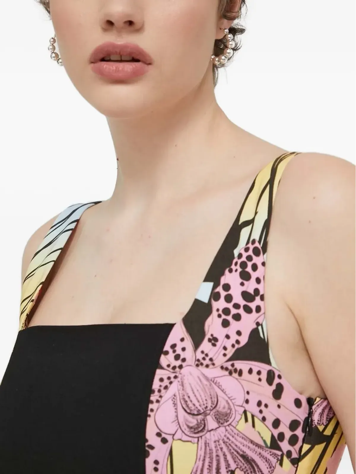Desigual 花柄パネル付きスクエアネックのミニデイドレス ブラック - 画像4