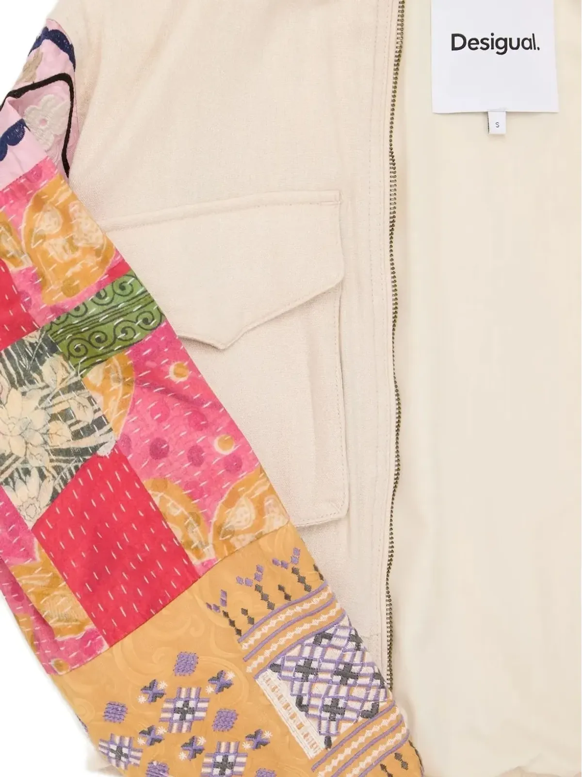 Desigual パッチワークスリーブ ボンバージャケット（ニュートラルカラー） - 画像5