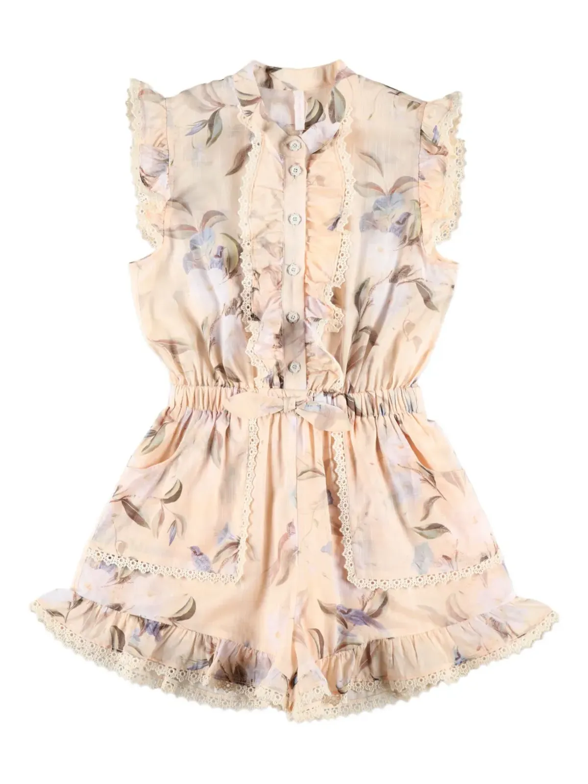ZIMMERMANN Kids カスカディアン花柄プリントのフリル付きロンパース - 画像1